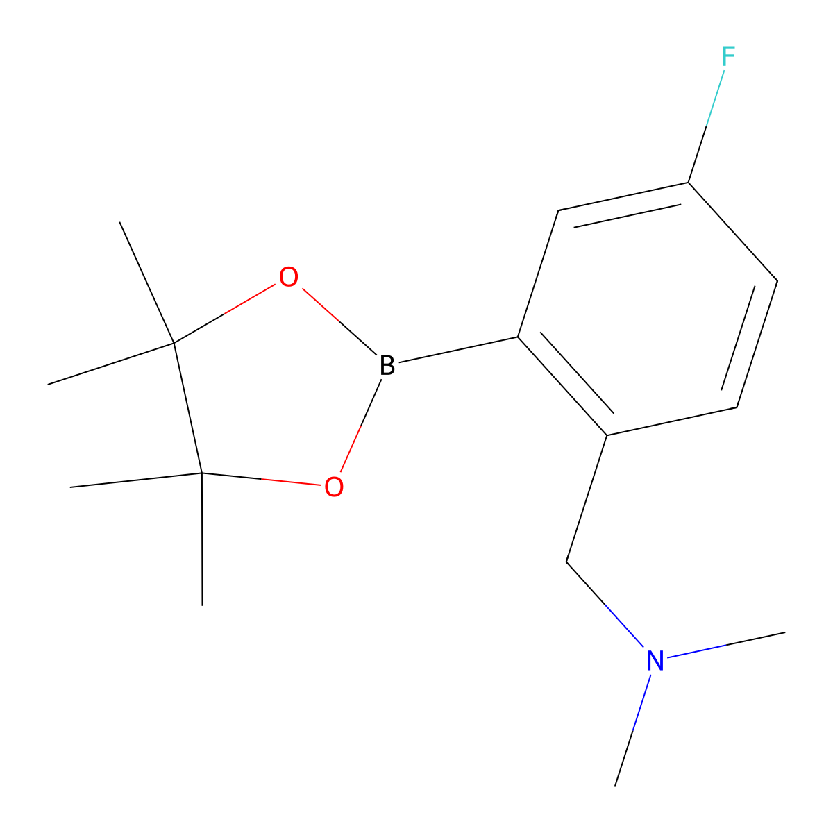 1-(4-Fluoro-2-(4,4,5,5-tetramethyl-1,3,2-dioxaborolan-2-yl)phenyl)-N,N-dimethylmethanamine molecular structure, CAS 2096996-93-7