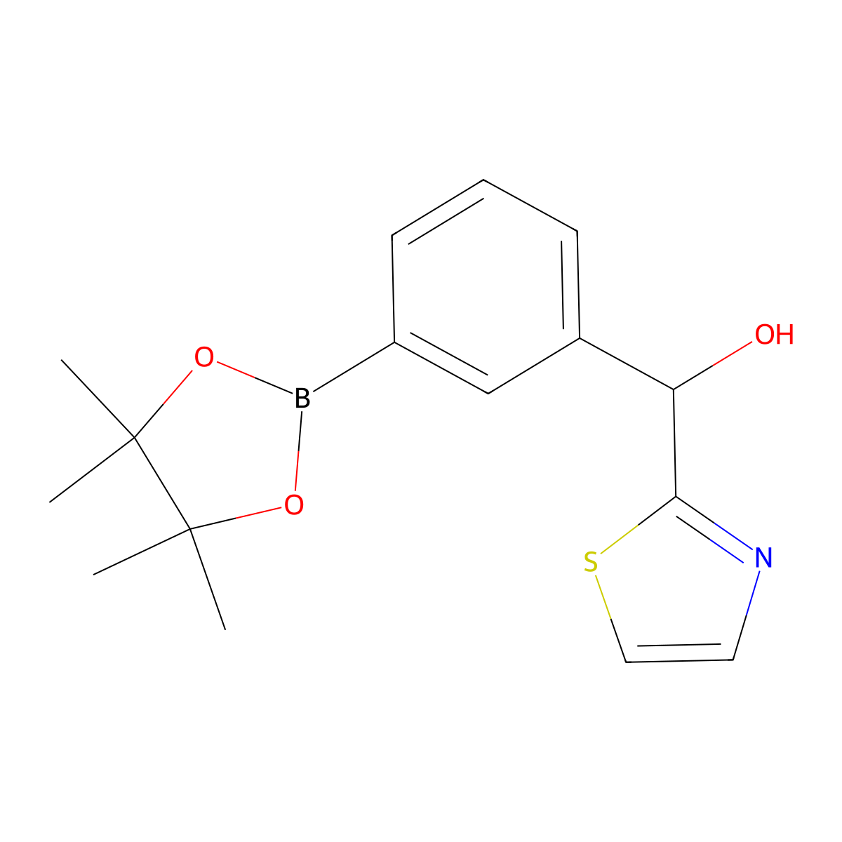 (3-(4,4,5,5-Tetramethyl-(1,3,2)dioxaborolan-2-yl)-phenyl)-thiazol-2-yl-methanol molecular structure, CAS 2096997-09-8