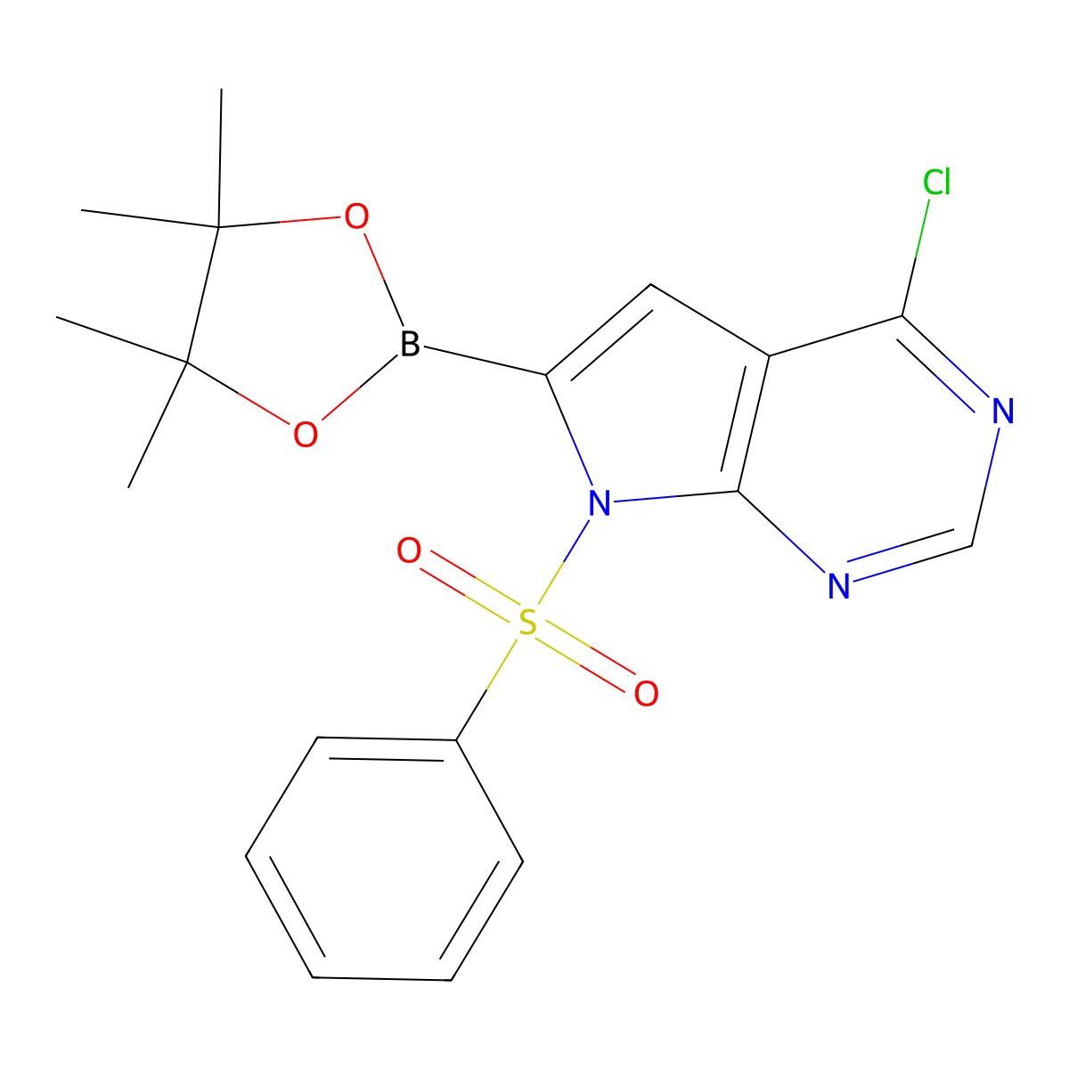 4-Chloro-7-(phenylsulfonyl)-6-(4,4,5,5-tetramethyl-1,3,2-dioxaborolan-2-yl)-7H-pyrrolo[2,3-d]pyrimidine molecular structure, CAS 2096997-14-5