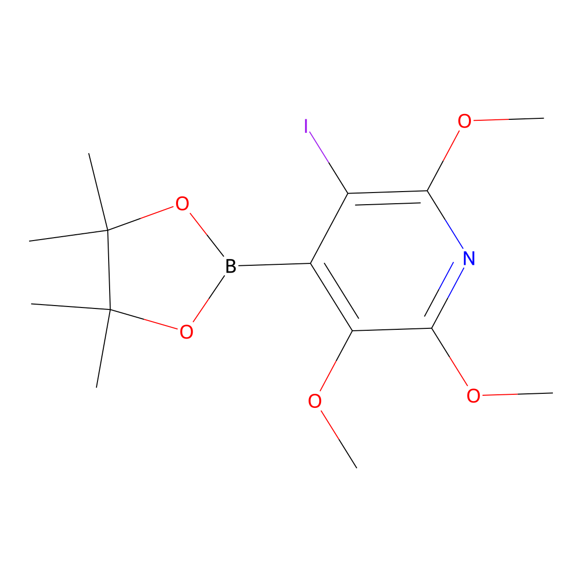3-Iodo-2,5,6-trimethoxy-4-(4,4,5,5-tetramethyl-1,3,2-dioxaborolan-2-yl)pyridine molecular structure, CAS 2096997-18-9