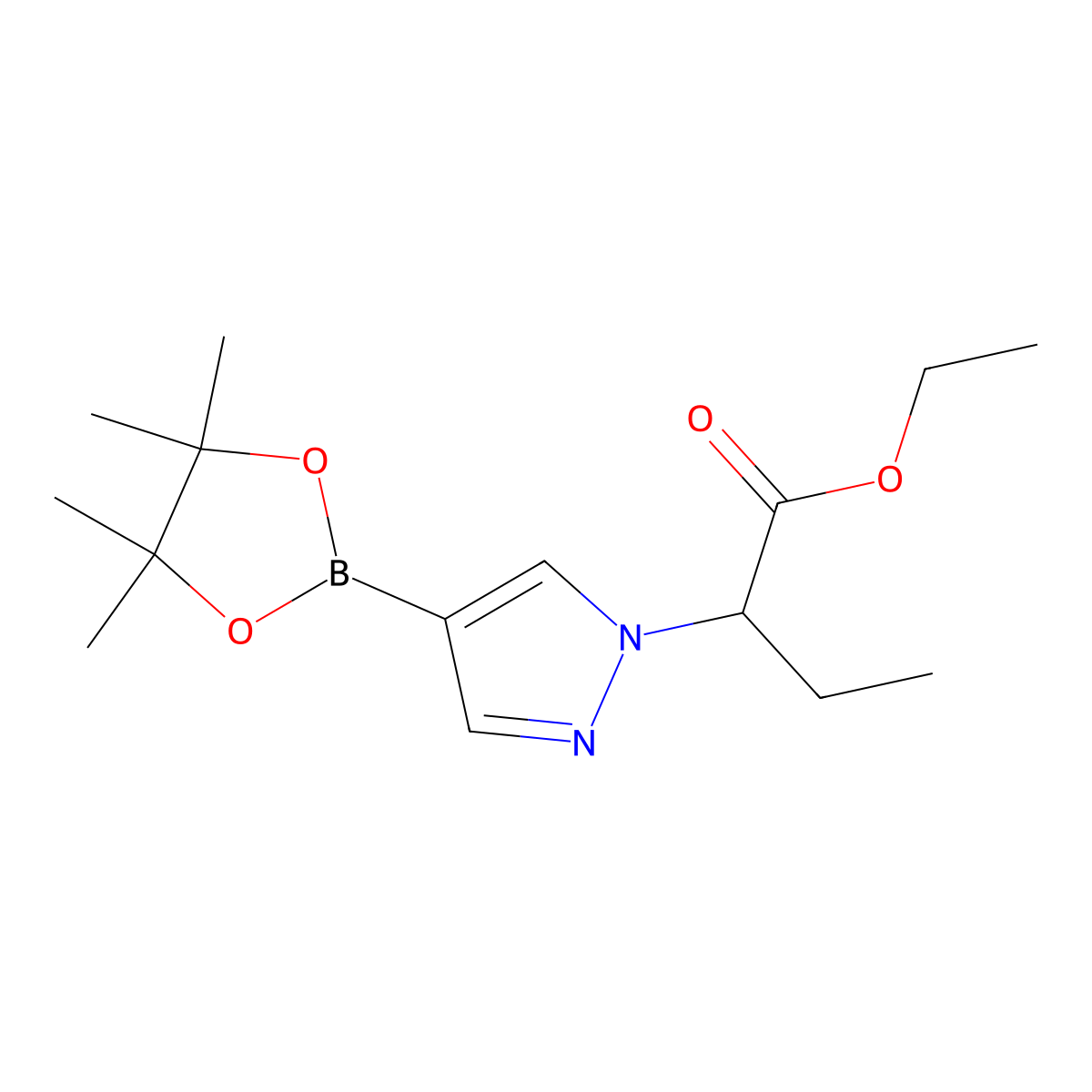 Ethyl 2-(4-(4,4,5,5-tetramethyl-1,3,2-dioxaborolan-2-yl)-1H-pyrazol-1-yl)butanoate molecular structure, CAS 2096998-35-3