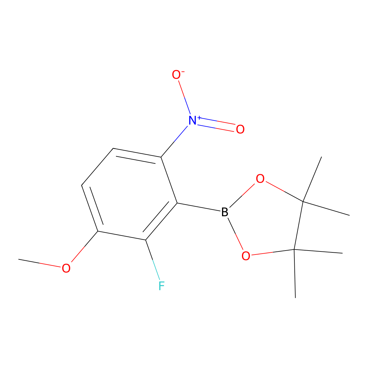 2-Fluoro-3-methoxy-6-nitrophenylboronic acid pinacol ester molecular structure, CAS 2096998-37-5