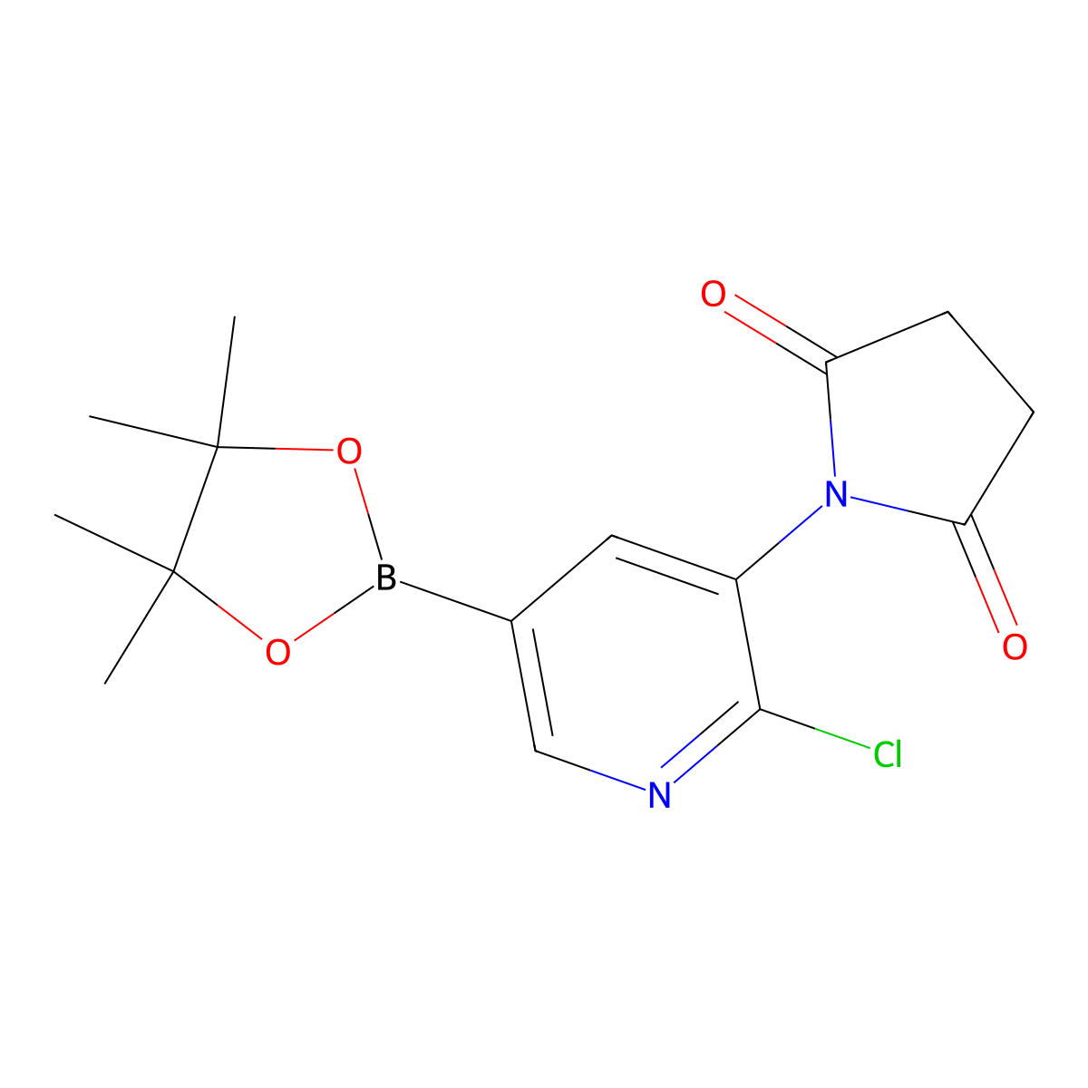 N-[2-Chloro-5-(tetramethyl-1,3,2-dioxaborolan-2-yl)pyridin-3-yl] succinimide molecular structure, CAS 2096998-66-0