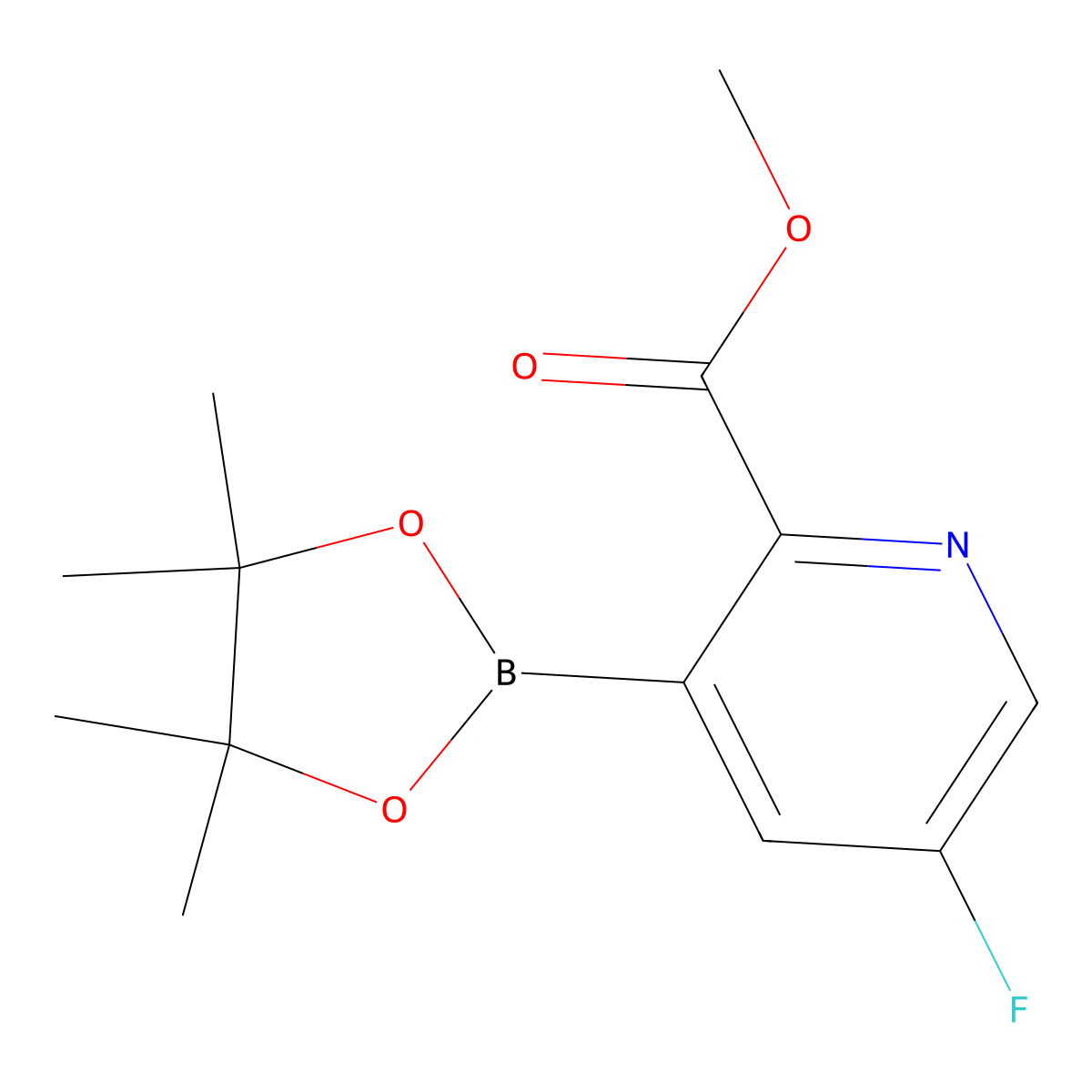 Methyl 5-fluoro-3-(4,4,5,5-tetramethyl-1,3,2-dioxaborolan-2-yl)picolinate molecular structure, CAS 2096998-70-6