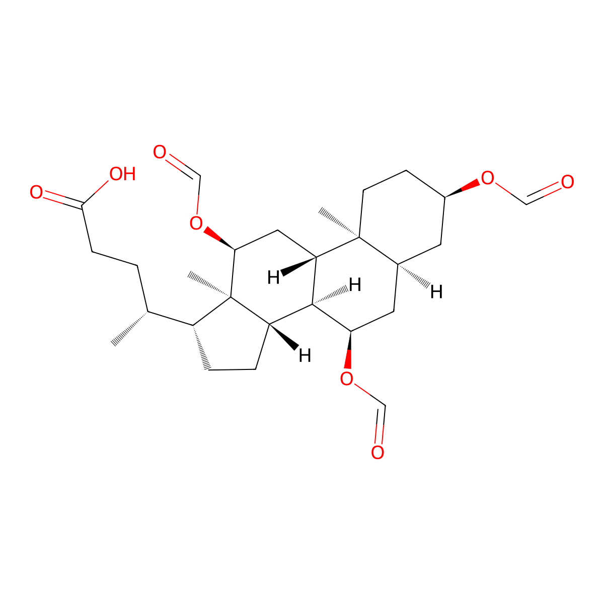 (4R)-4-[(3R,5S,7R,8R,9S,10S,12S,13R,14S,17R)-3,7,12-triformyloxy-10,13-dimethyl-2,3,4,5,6,7,8,9,11,12,14,15,16,17-tetradecahydro-1H-cyclopenta[a]phenanthren-17-yl]pentanoic acid molecular structure, CAS 2097-89-4