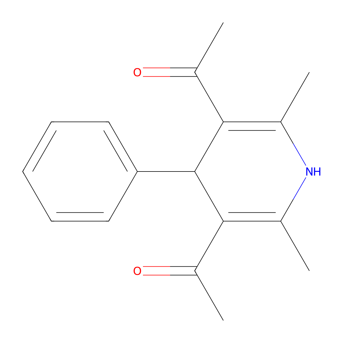 2,6-Lutidine, 3,5-diacetyl-1,4-dihydro-4-phenyl- molecular structure, CAS 20970-67-6