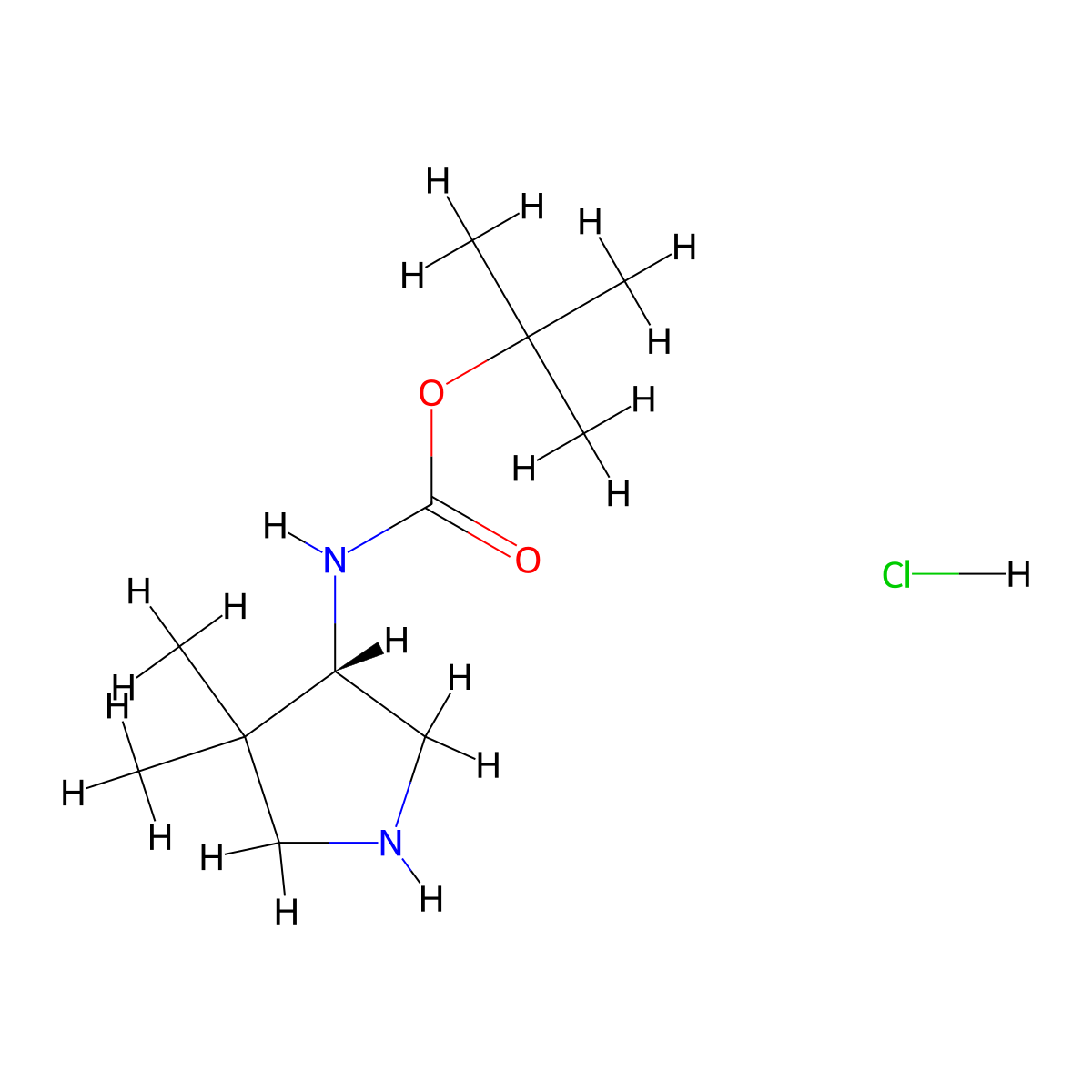 (S)-(4,4-Dimethyl-pyrrolidin-3-yl)-carbamic acid tert-butyl ester hydrochloride molecular structure, CAS 2097061-00-0
