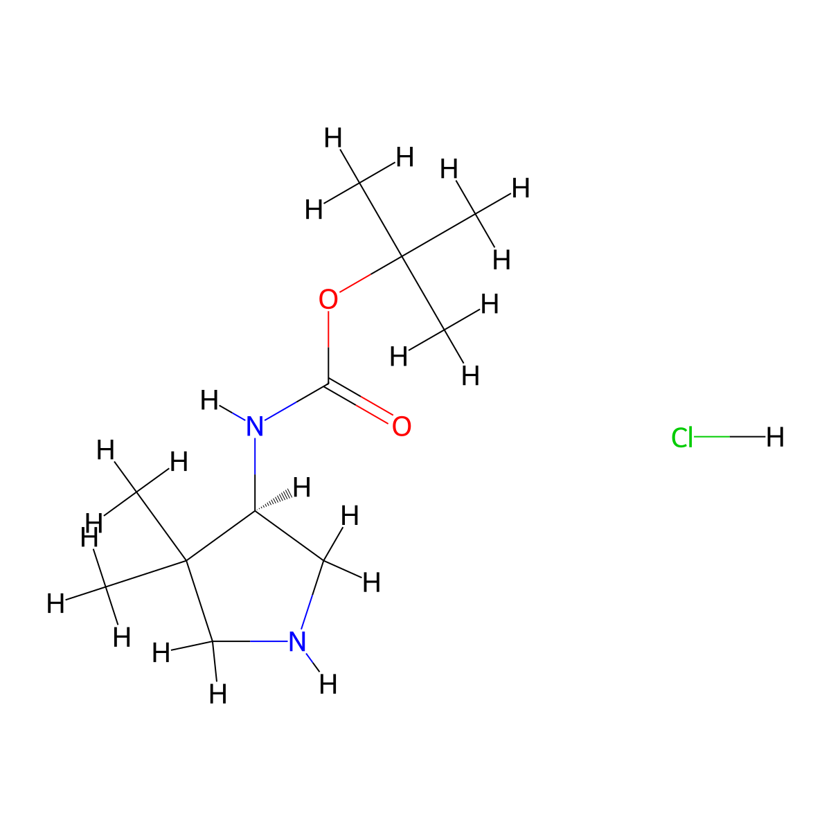 (R)-(4,4-Dimethyl-pyrrolidin-3-yl)-carbamic acid tert-butyl ester hydrochloride molecular structure, CAS 2097061-03-3