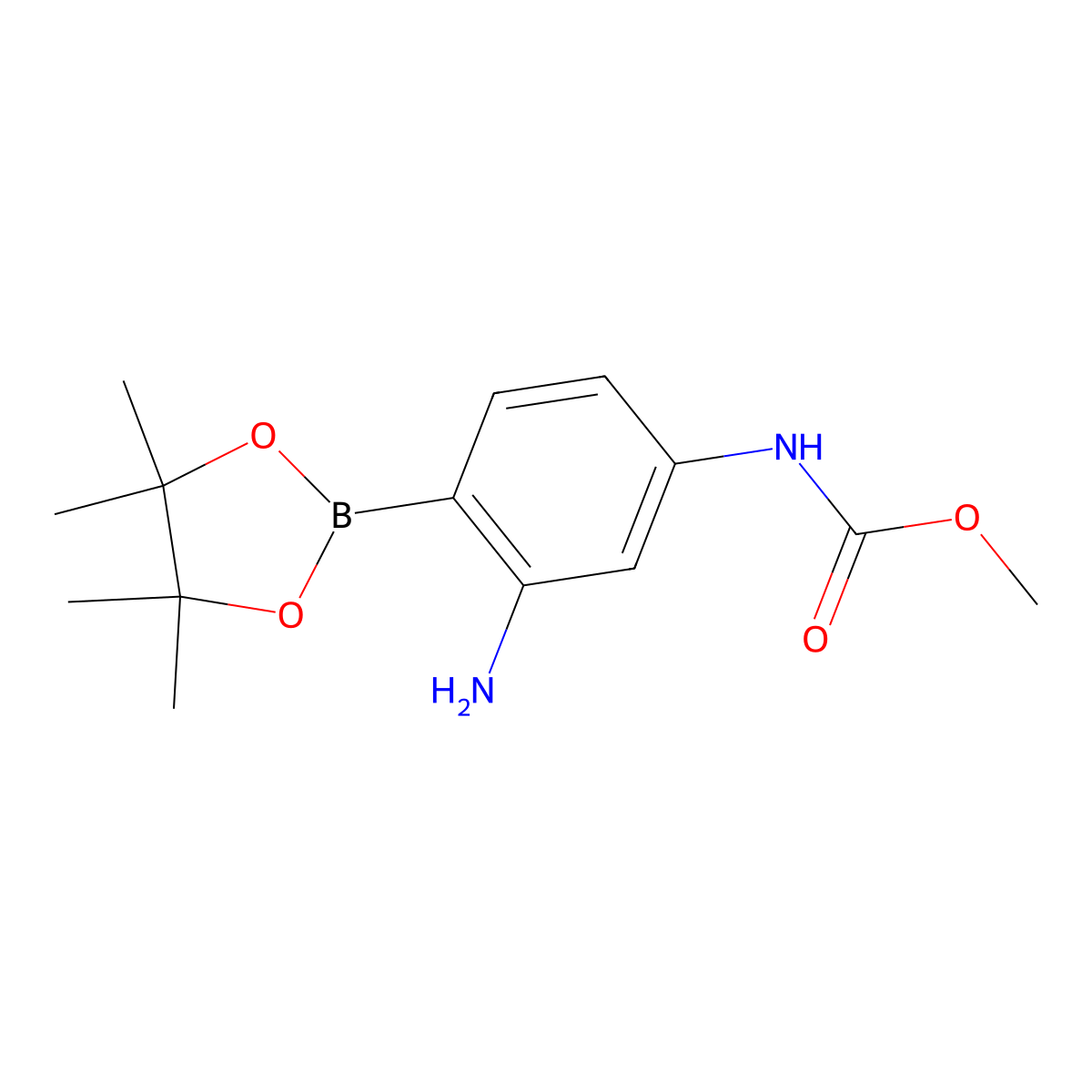 Methyl (3-amino-4-(4,4,5,5-tetramethyl-1,3,2-dioxaborolan-2-yl)phenyl)carbamate molecular structure, CAS 2097065-29-5