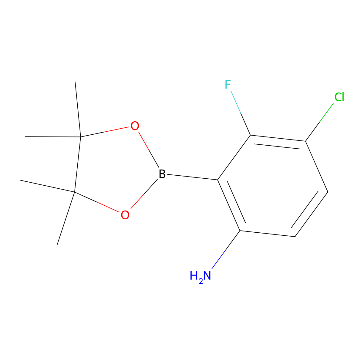 4-Chloro-3-fluoro-2-(4,4,5,5-tetramethyl-1,3,2-dioxaborolan-2-yl)aniline molecular structure, CAS 2097065-53-5