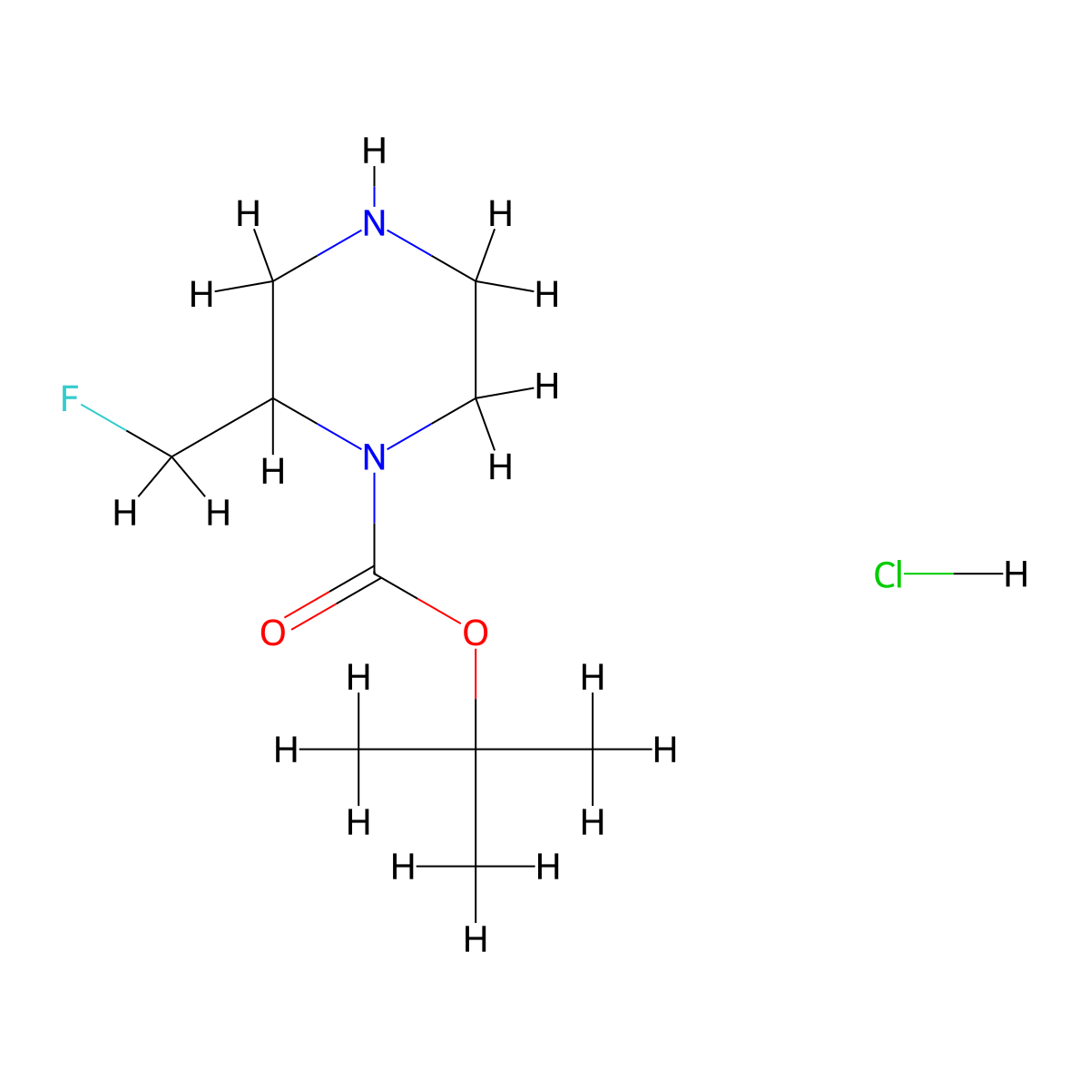 2-Fluoromethyl-piperazine-1-carboxylic acid tert-butyl ester hydrochloride molecular structure, CAS 2097068-44-3