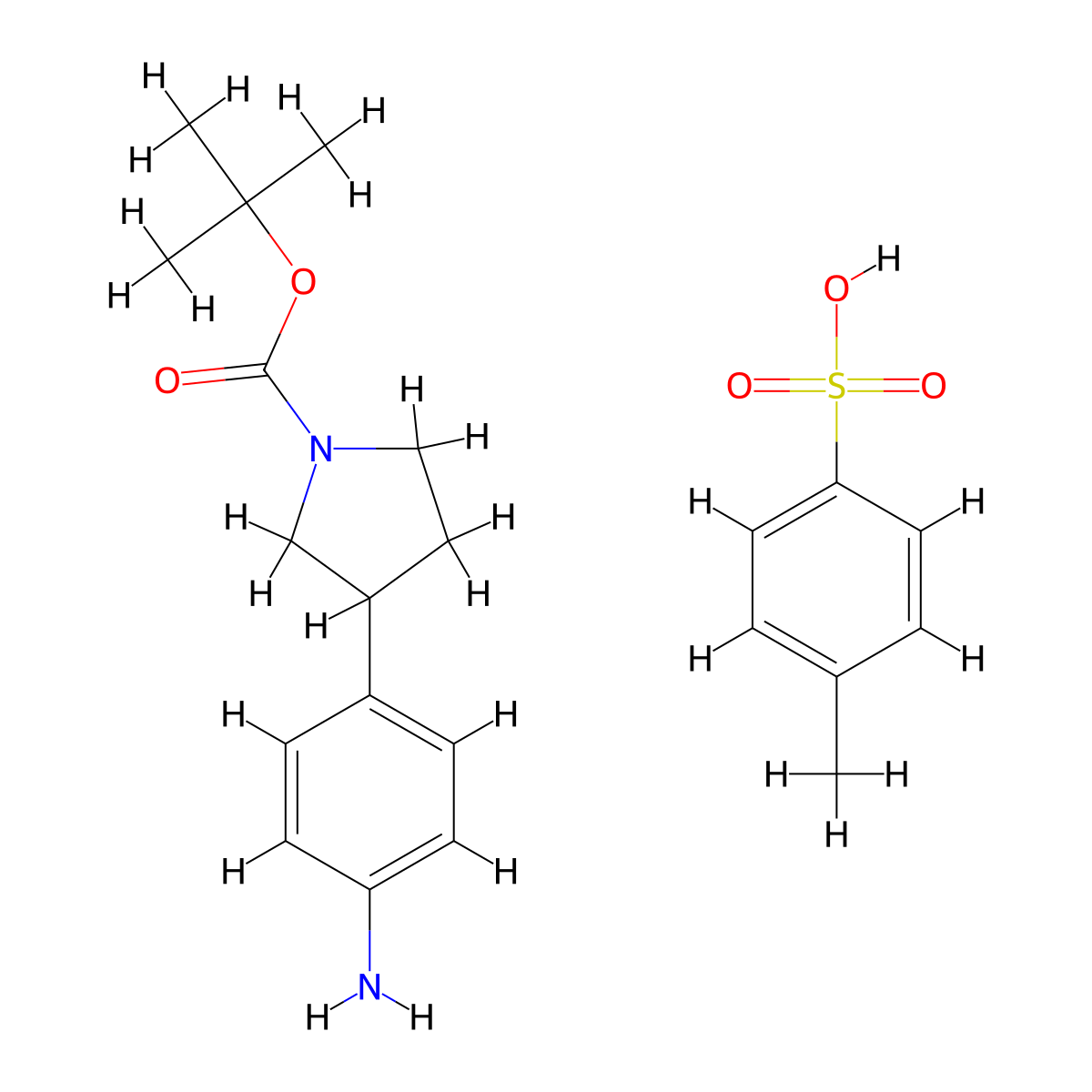 3-(4-Amino-phenyl)-pyrrolidine-1-carboxylic acid tert-butyl ester tosylate molecular structure, CAS 2097068-76-1