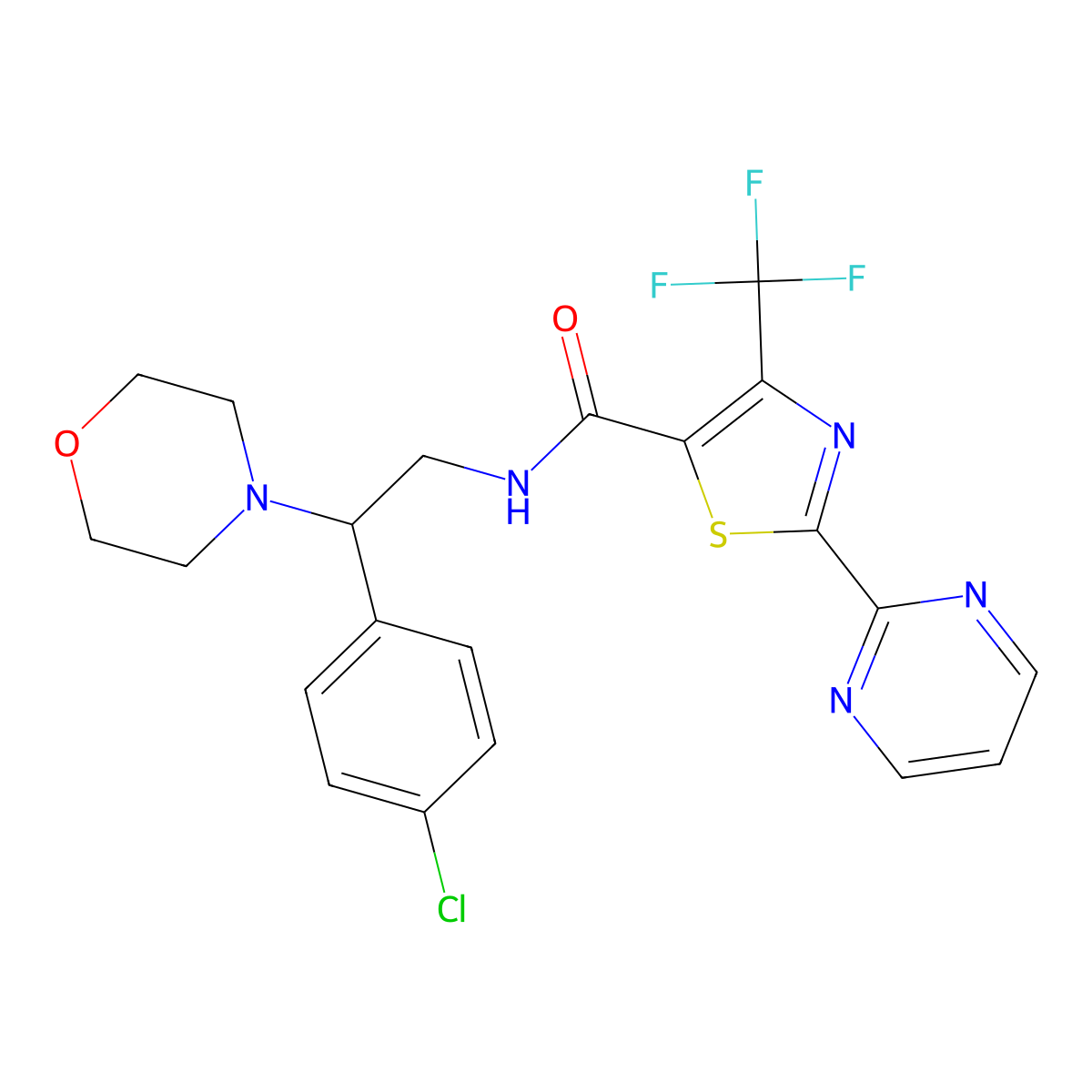 (S)-N-(2-(4-chlorophenyl)-2-morpholinoethyl)-2-(pyrimidin-2-yl)-4-(trifluoromethyl)thiazole-5-carboxamide molecular structure, CAS 2097117-06-9