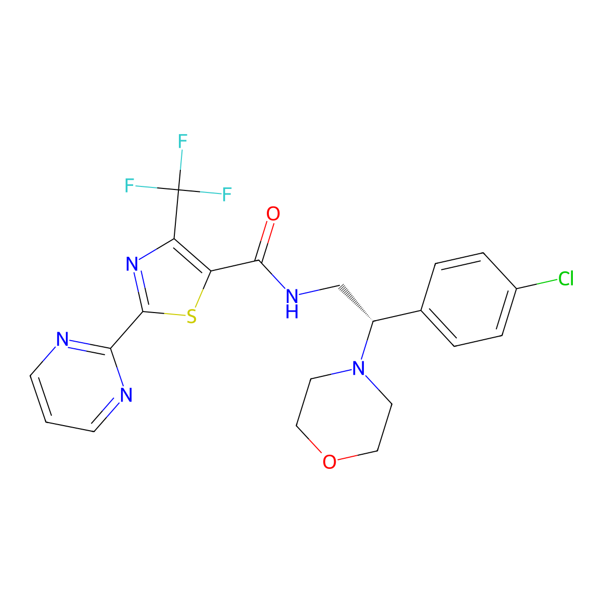 (S)-N-(2-(4-chlorophenyl)-2-morpholinoethyl)-2-(pyrimidin-2-yl)-4-(trifluoromethyl)thiazole-5-carboxamide molecular structure, CAS 2097117-06-9