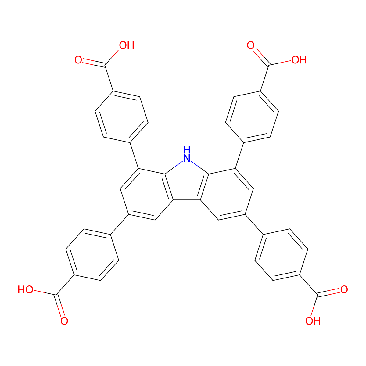 4,4',4'',4'''-(9H-Carbazole-1,3,6,8-tetrayl)tetrabenzoic acid molecular structure, CAS 2097131-99-0