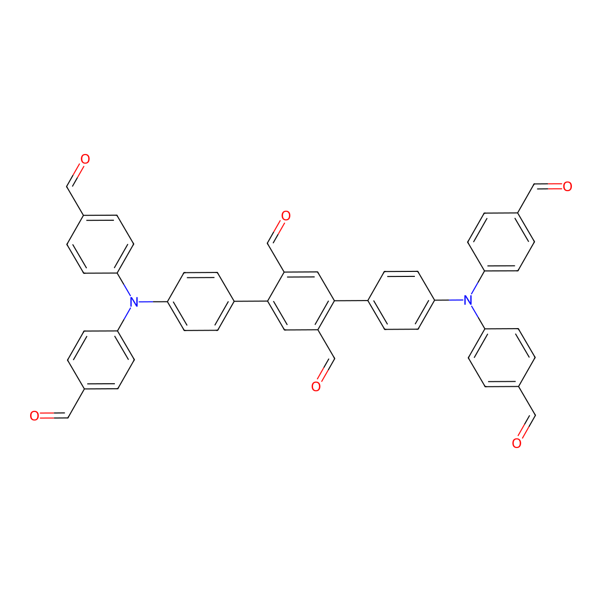4,4''-Bis(bis(4-formylphenyl)amino)-[1,1':4',1''-terphenyl]-2',5'-dicarbaldehyde molecular structure, CAS 2097132-15-3