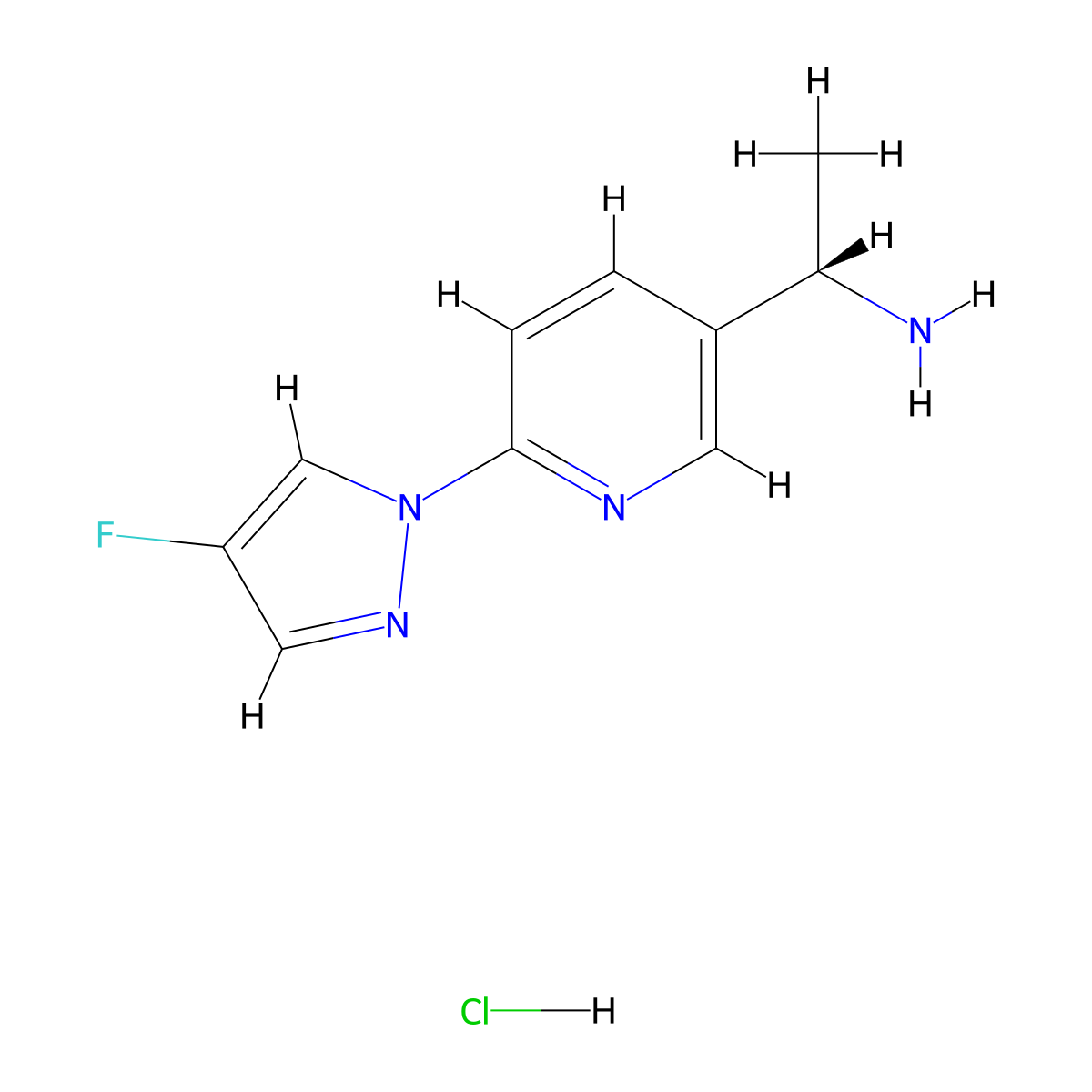 (alphaS)-6-(4-Fluoro-1H-pyrazol-1-yl)-alpha-methyl-3-pyridinemethanamine hydrochloride molecular structure, CAS 2097133-17-8