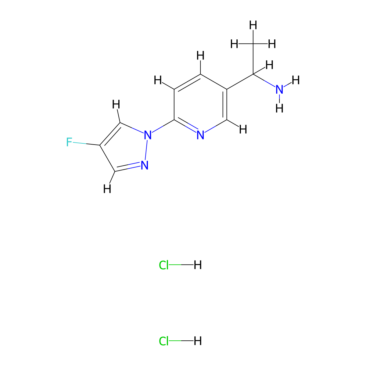 (R)-1-(6-(4-Fluoro-1H-pyrazol-1-yl)pyridin-3-yl)ethanamine dihydrochloride molecular structure, CAS 2097133-53-2