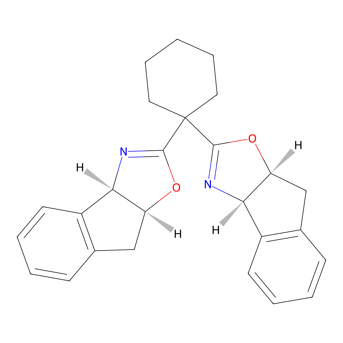 (3aR,3a'R,8aS,8a'S)-2,2'-(Cyclohexane-1,1-diyl)bis(8,8a-dihydro-3aH-indeno[1,2-d]oxazole) molecular structure, CAS 2097145-89-4