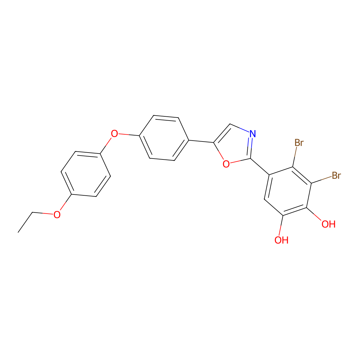 3,4-Dibromo-5-(5-(4-(4-ethoxyphenoxy)phenyl)oxazol-2-yl)benzene-1,2-diol molecular structure, CAS 2097148-94-0