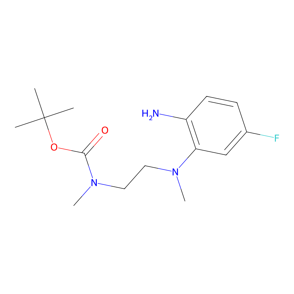 tert-Butyl (2-((2-amino-5-fluorophenyl)(methyl)amino)ethyl)(methyl)carbamate molecular structure, CAS 2097165-02-9