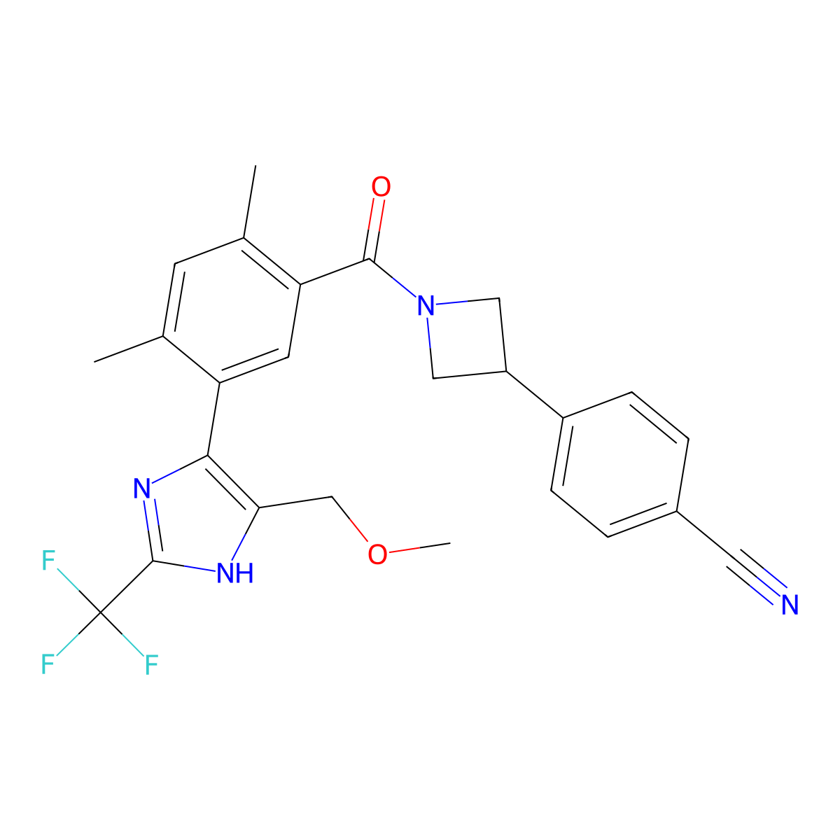 4-[1-[5-[5-(methoxymethyl)-2-(trifluoromethyl)-1H-imidazol-4-yl]-2,4-dimethylbenzoyl]azetidin-3-yl]benzonitrile molecular structure, CAS 2097262-58-1