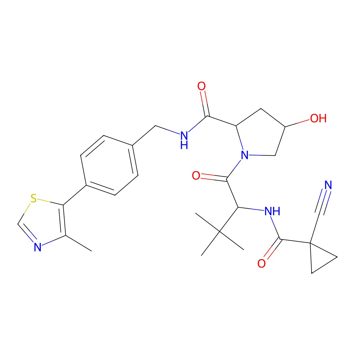 (2S,4S)-1-((S)-2-(1-cyanocyclopropanecarboxamido)-3,3-dimethylbutanoyl)-4-hydroxy-N-(4-(4-methylthiazol-5-yl)benzyl)pyrrolidine-2-carboxamide molecular structure, CAS 2097381-86-5