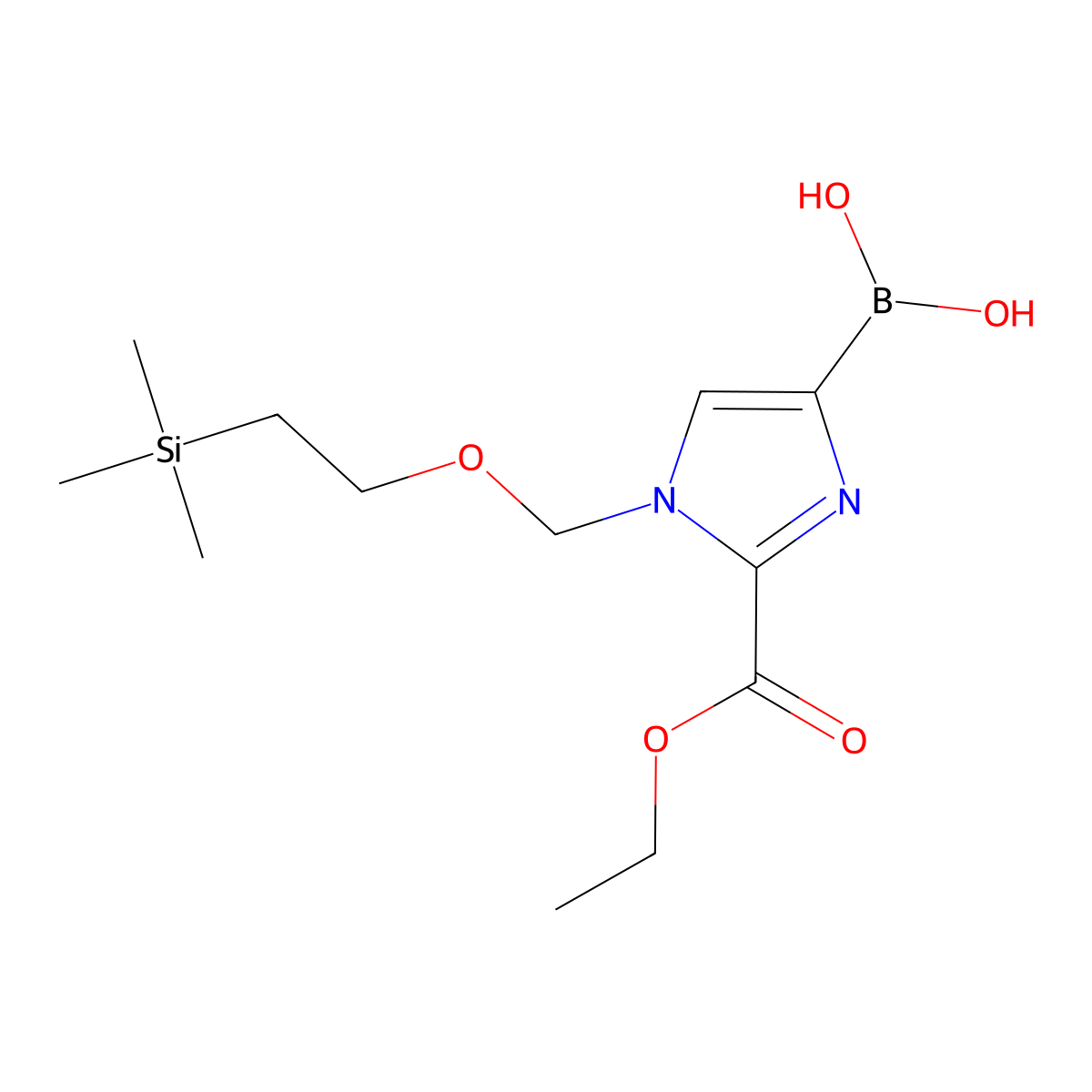 (2-(Ethoxycarbonyl)-1-((2-(trimethylsilyl)ethoxy)methyl)-1H-imidazol-4-yl)boronic acid molecular structure, CAS 2097417-28-0
