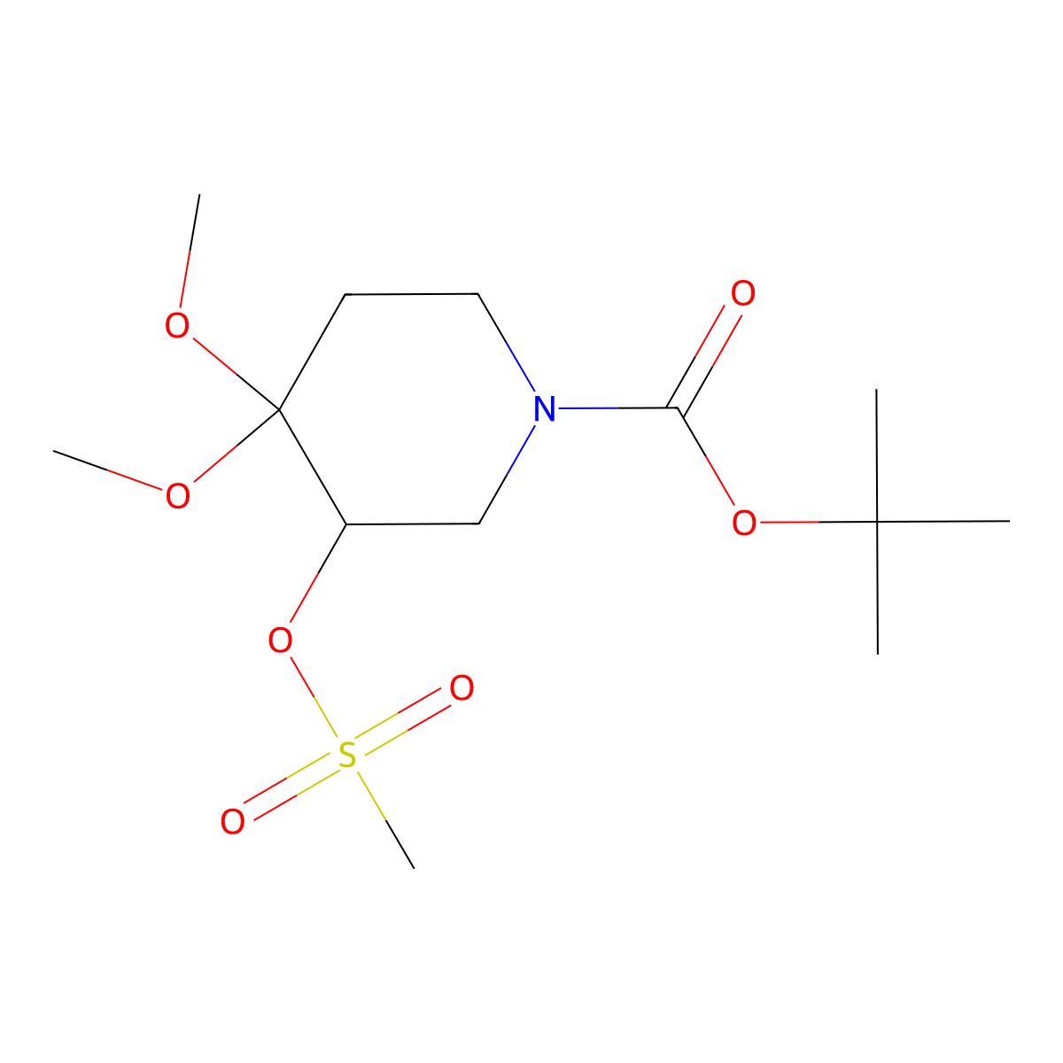 Tert-butyl 4,4-dimethoxy-3-(methylsulfonyloxy)piperidine-1-carboxylate molecular structure, CAS 2097617-92-8