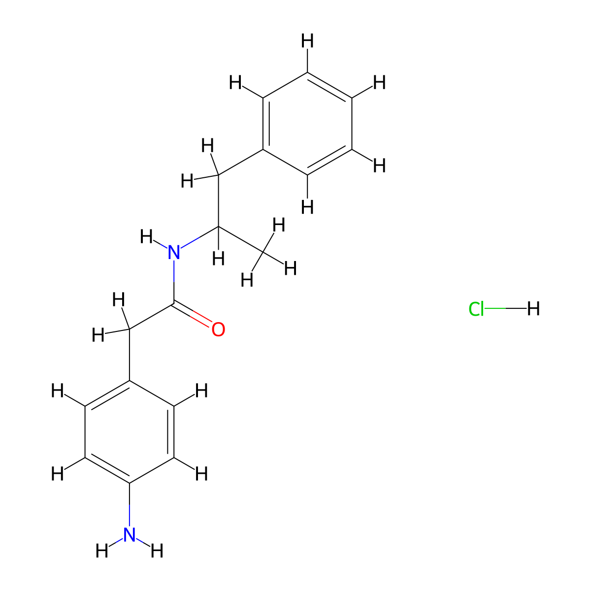 4-Amino-N-(1-methyl-2-phenylethyl)benzeneacetamide hydrochloride molecular structure, CAS 20977-27-9
