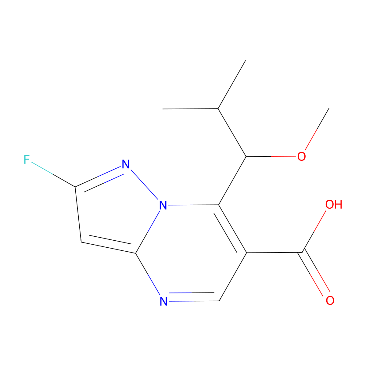 2-Fluoro-7-[(1S)-1-methoxy-2-methylpropyl]pyrazolo[1,5-a]pyrimidine-6-carboxylic acid molecular structure, CAS 2097854-07-2