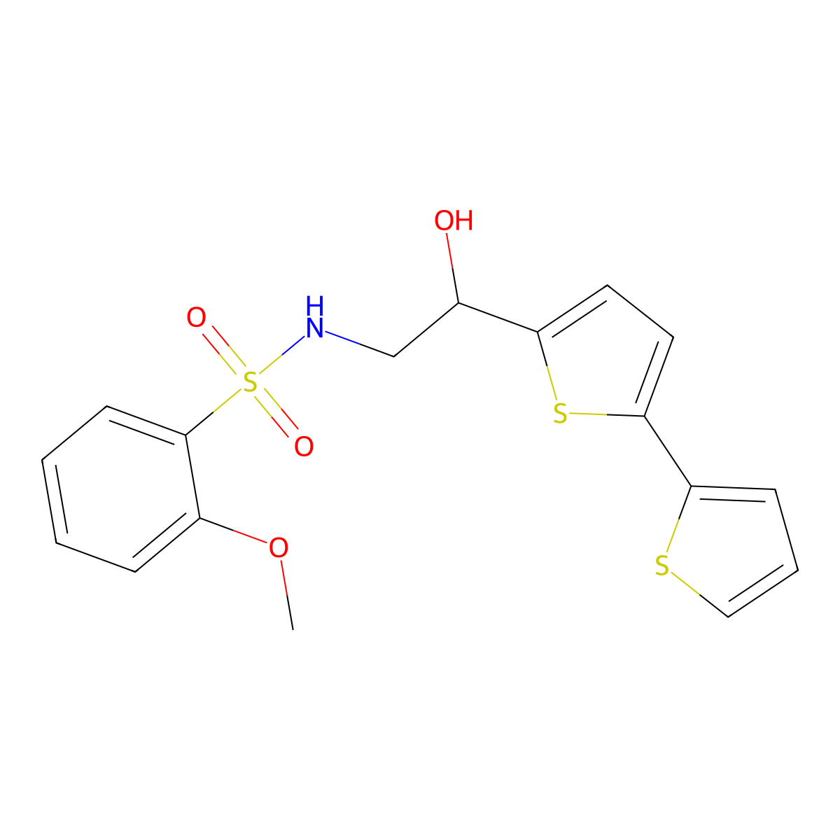 2-{[2,2'-bithiophene]-5-yl}-2-hydroxy-S-(2-methoxyphenyl)ethane-1-sulfonamido molecular structure, CAS 2097856-90-9