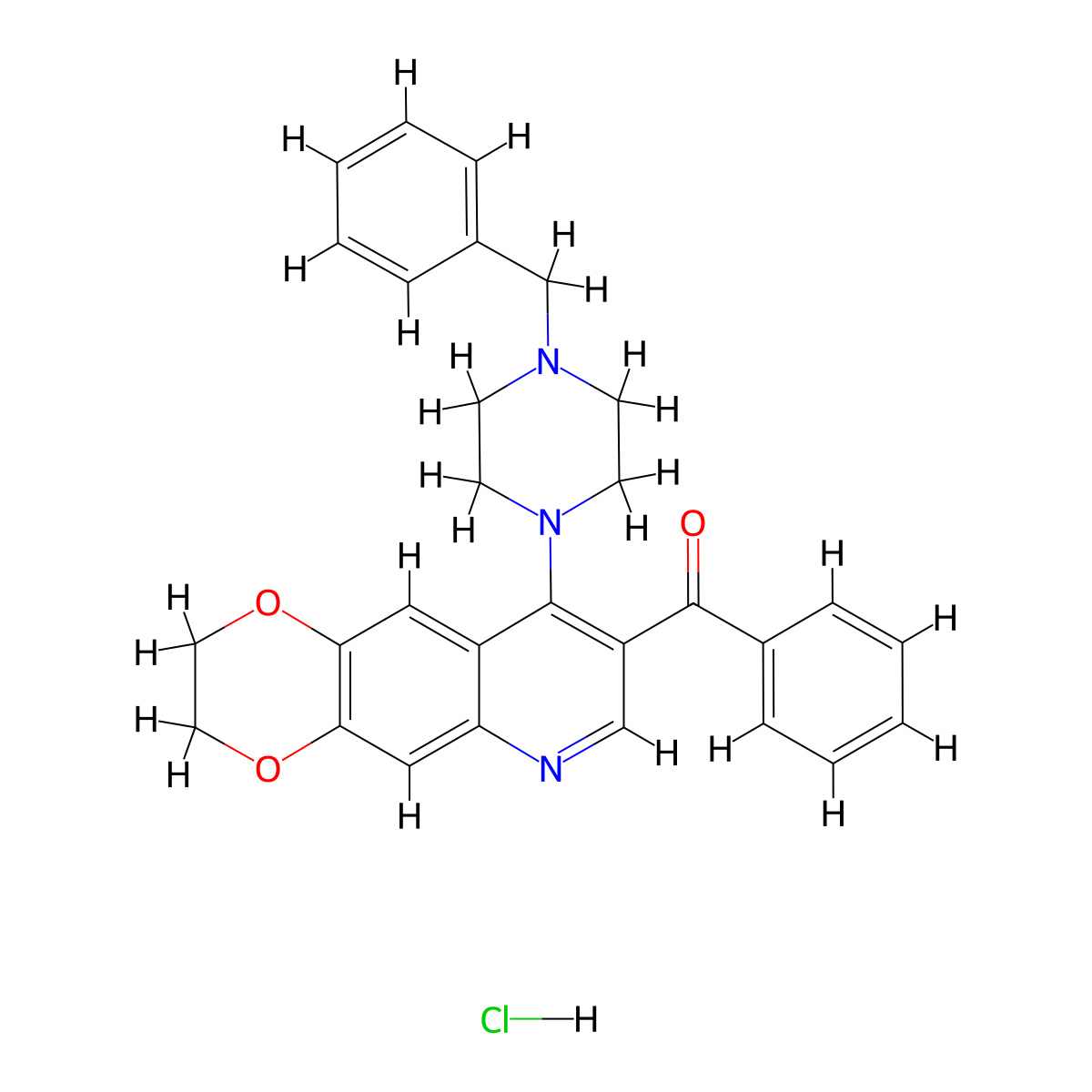 1-{8-benzoyl-2H,3H-[1,4]dioxino[2,3-g]quinolin-9-yl}-4-benzylpiperazine hydrochloride molecular structure, CAS 2097857-02-6