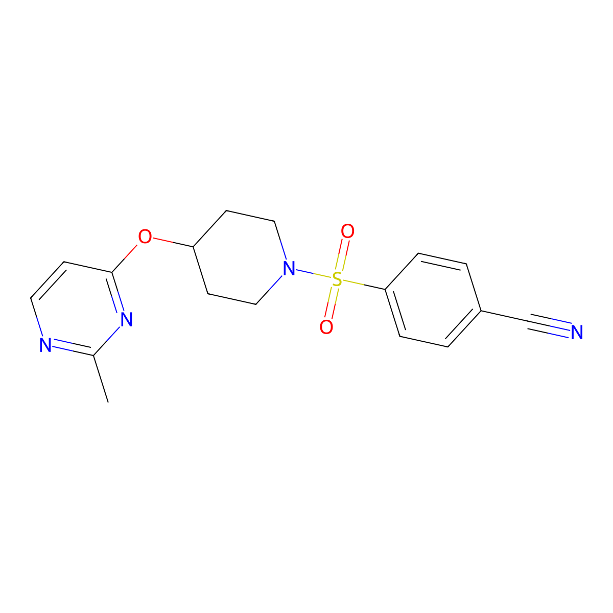 4-((4-((2-Methylpyrimidin-4-yl)oxy)piperidin-1-yl)sulfonyl)benzonitrile molecular structure, CAS 2097857-03-7