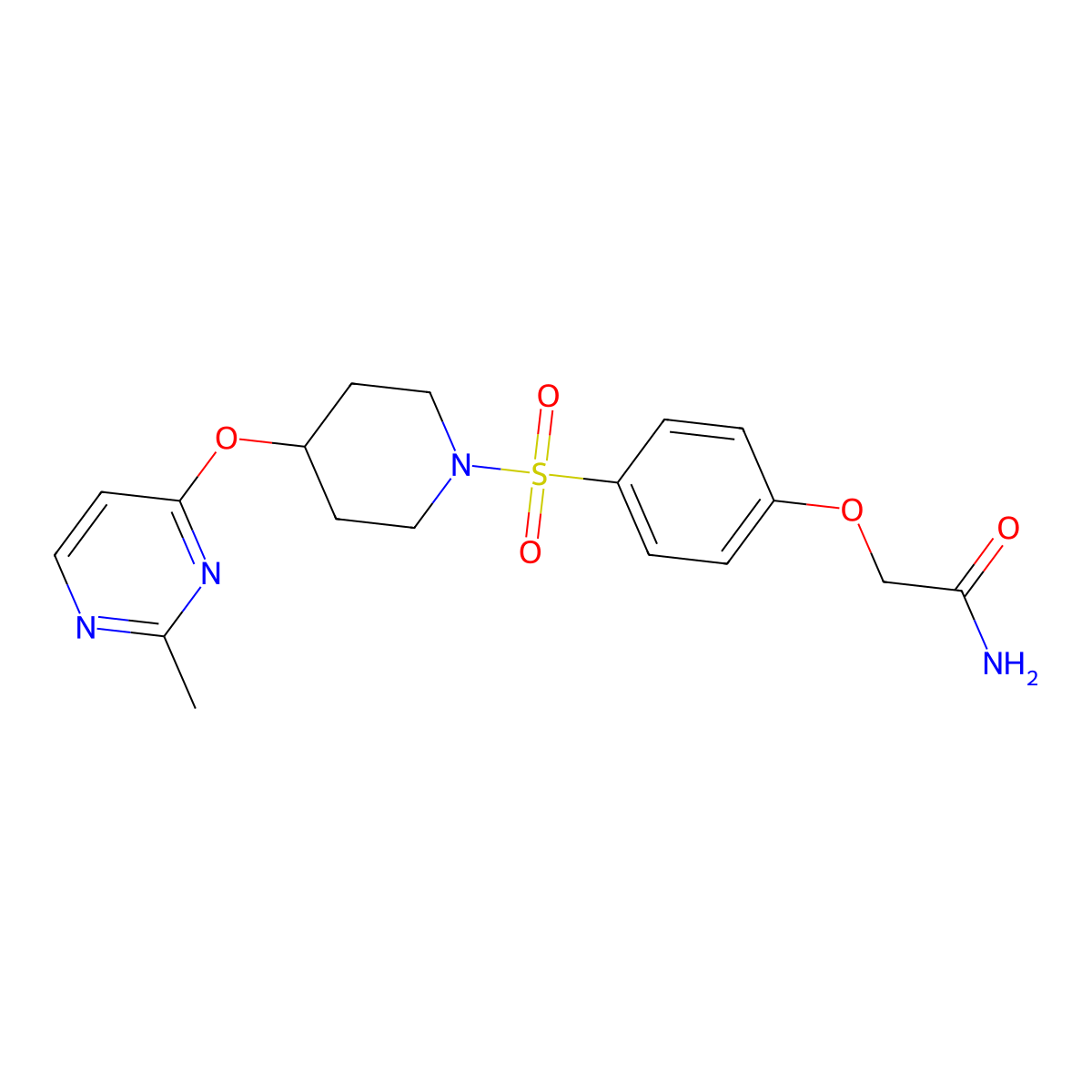 2-(4-((4-((2-Methylpyrimidin-4-yl)oxy)piperidin-1-yl)sulfonyl)phenoxy)acetamide molecular structure, CAS 2097857-06-0
