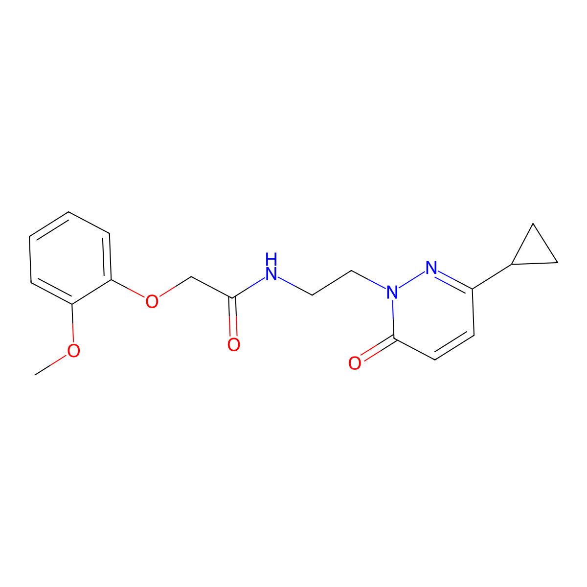 N-(2-(3-cyclopropyl-6-oxopyridazin-1(6H)-yl)ethyl)-2-(2-methoxyphenoxy)acetamide molecular structure, CAS 2097857-14-0