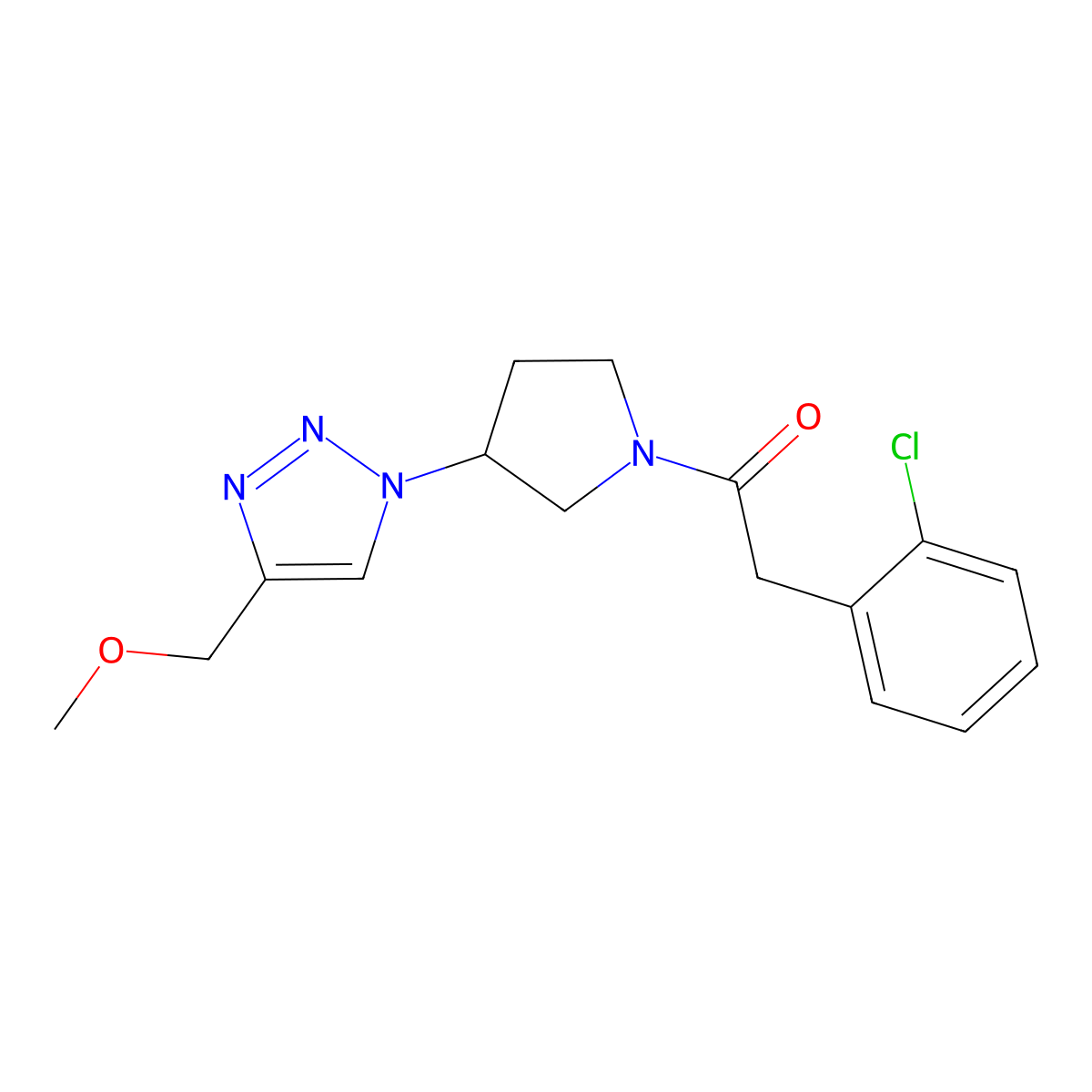 2-(2-chlorophenyl)-1-{3-[4-(methoxymethyl)-1H-1,2,3-triazol-1-yl]pyrrolidin-1-yl}ethan-1-one molecular structure, CAS 2097857-22-0