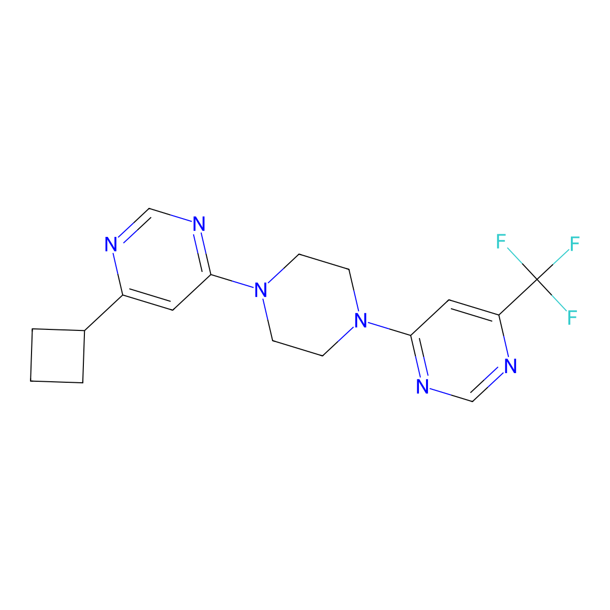 4-Cyclobutyl-6-{4-[6-(trifluoromethyl)pyrimidin-4-yl]piperazin-1-yl}pyrimidine molecular structure, CAS 2097857-27-5