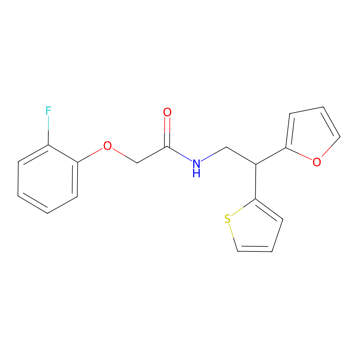 2-(2-fluorophenoxy)-N-[2-(furan-2-yl)-2-(thiophen-2-yl)ethyl]acetamide molecular structure, CAS 2097857-28-6