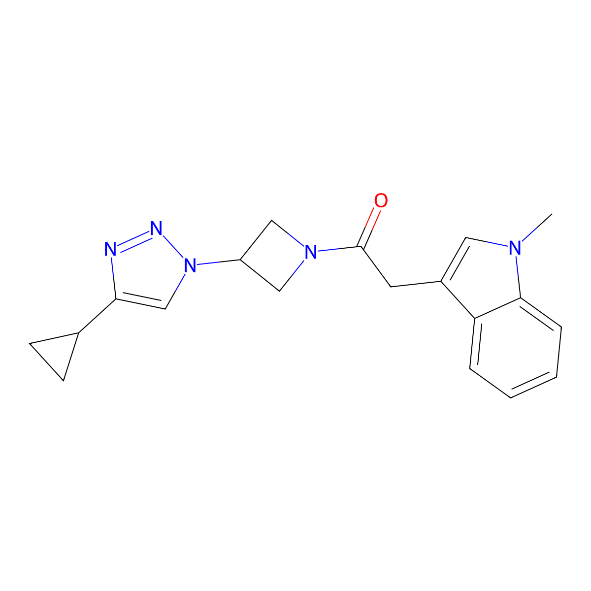 1-(3-(4-cyclopropyl-1H-1,2,3-triazol-1-yl)azetidin-1-yl)-2-(1-methyl-1H-indol-3-yl)ethanone molecular structure, CAS 2097857-32-2