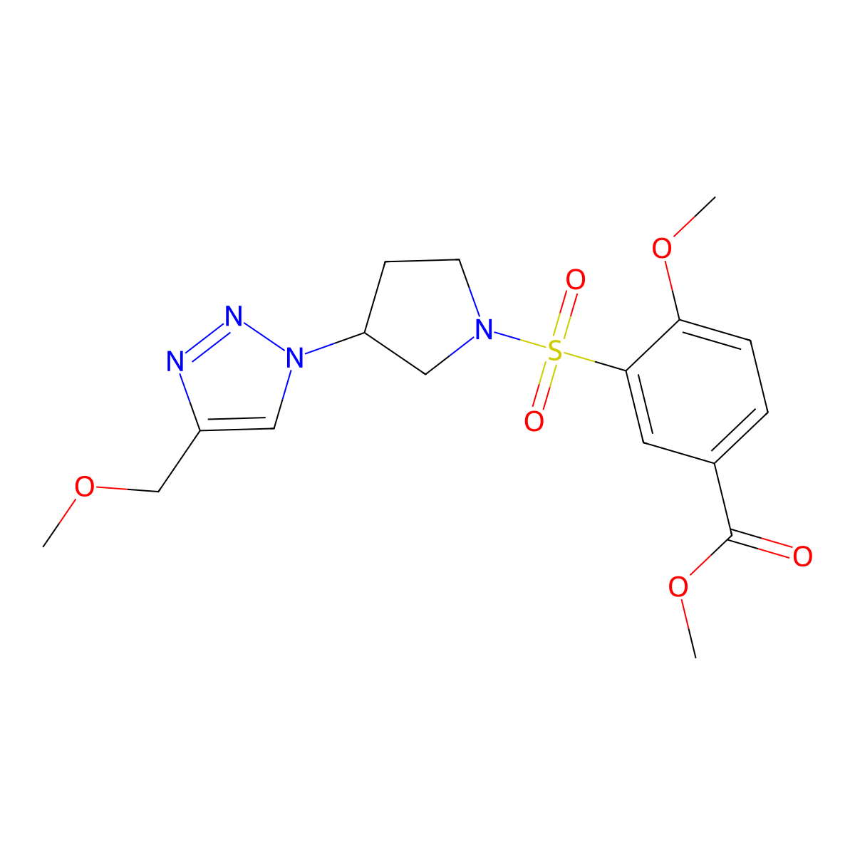 methyl 4-methoxy-3-({3-[4-(methoxymethyl)-1H-1,2,3-triazol-1-yl]pyrrolidin-1-yl}sulfonyl)benzoate molecular structure, CAS 2097857-33-3