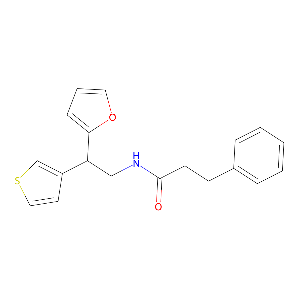 N-(2-(furan-2-yl)-2-(thiophen-3-yl)ethyl)-3-phenylpropanamide molecular structure, CAS 2097857-46-8