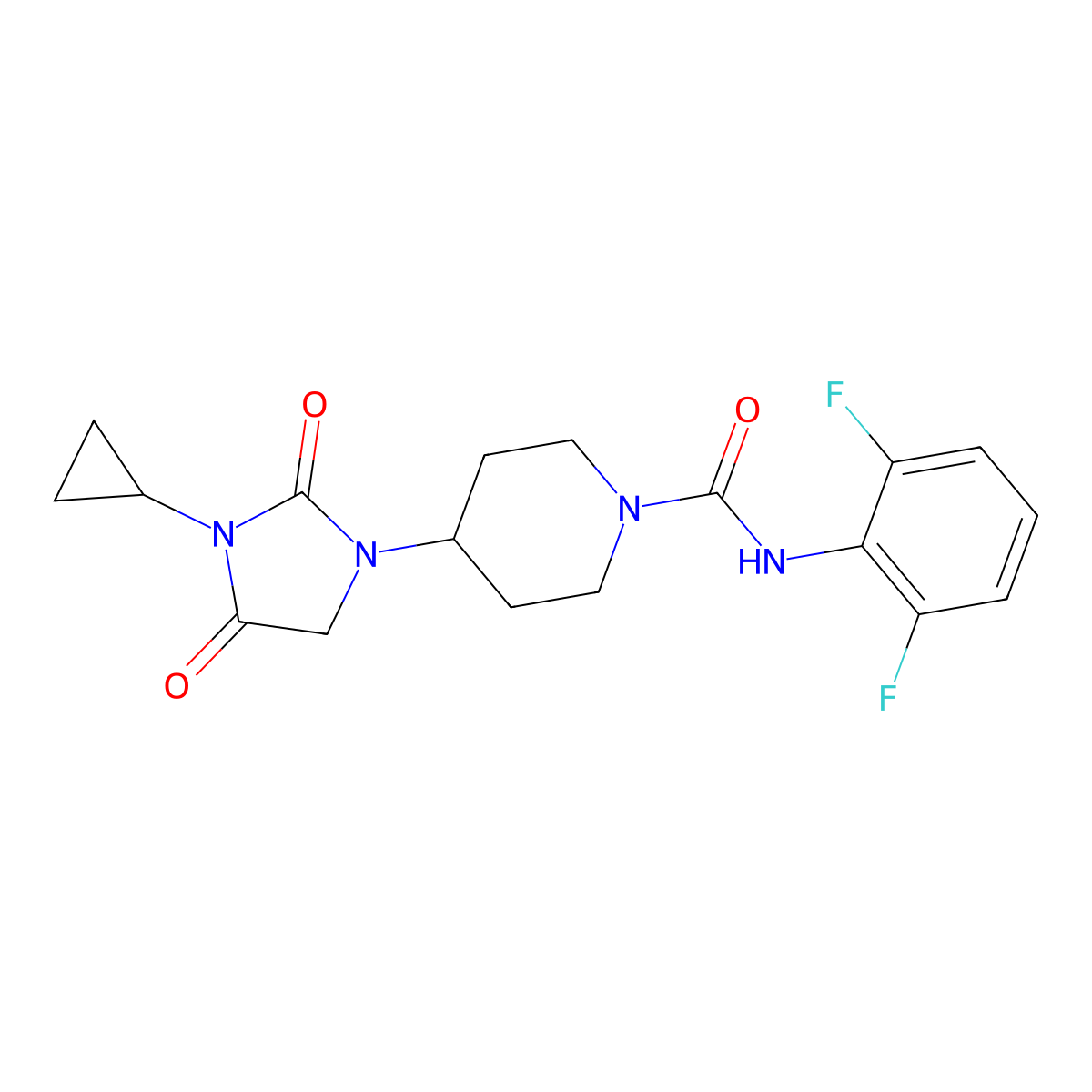 4-(3-cyclopropyl-2,4-dioxoimidazolidin-1-yl)-N-(2,6-difluorophenyl)piperidine-1-carboxamide molecular structure, CAS 2097857-47-9