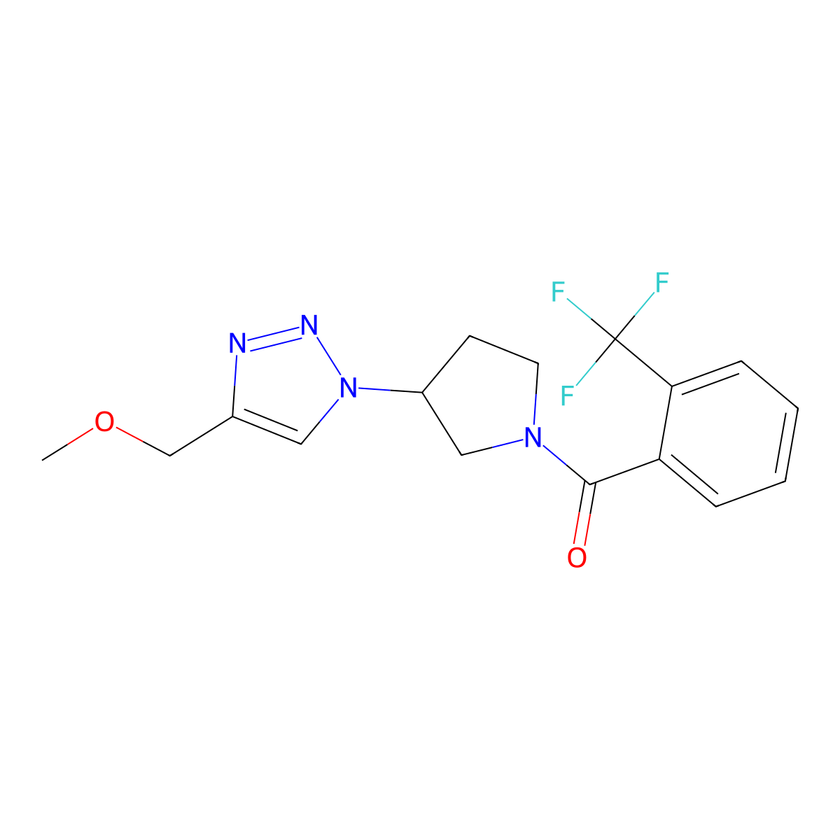 4-(methoxymethyl)-1-{1-[2-(trifluoromethyl)benzoyl]pyrrolidin-3-yl}-1H-1,2,3-triazole molecular structure, CAS 2097857-48-0