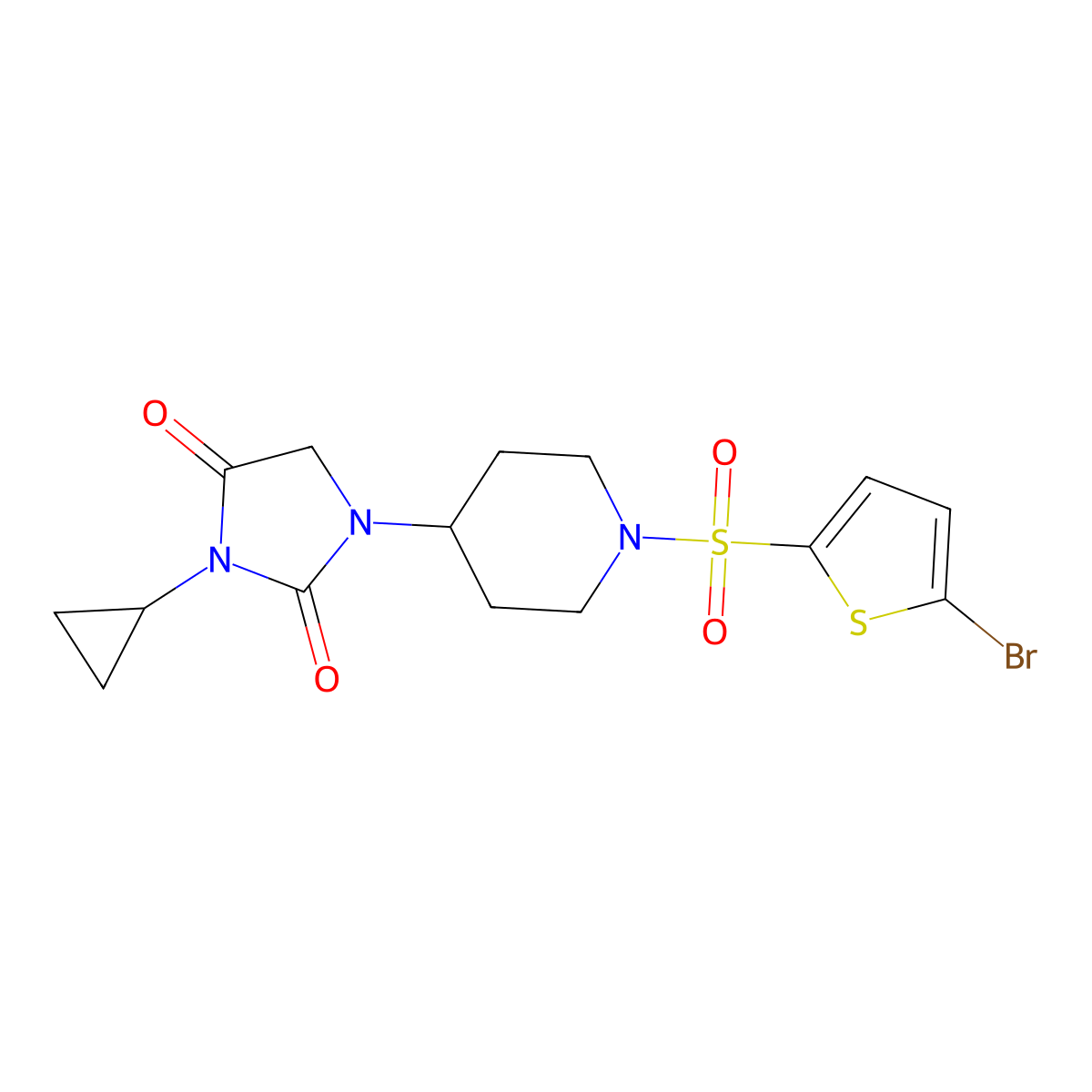 1-{1-[(5-Bromothiophen-2-yl)sulfonyl]piperidin-4-yl}-3-cyclopropylimidazolidine-2,4-dione molecular structure, CAS 2097857-53-7