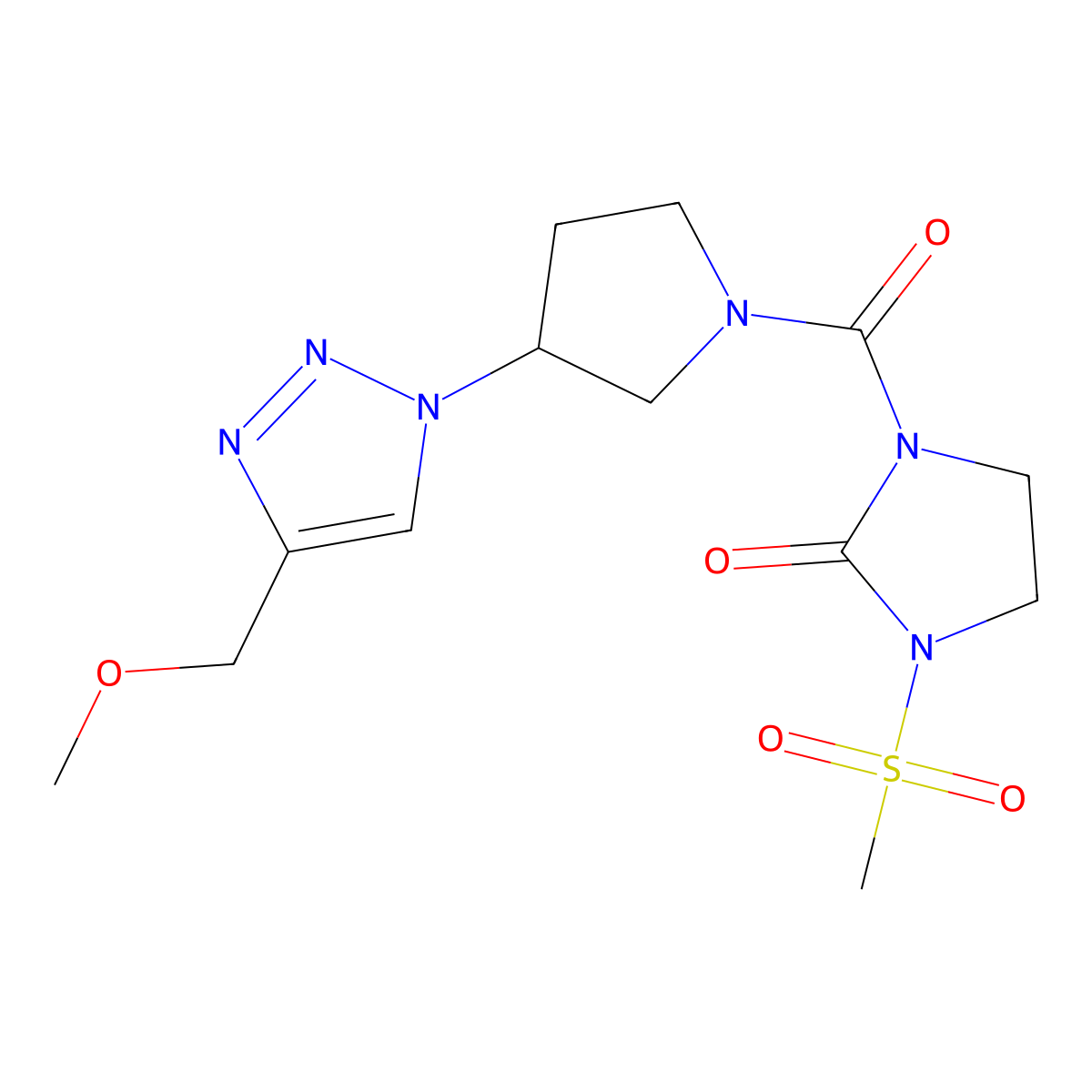 1-methanesulfonyl-3-{3-[4-(methoxymethyl)-1H-1,2,3-triazol-1-yl]pyrrolidine-1-carbonyl}imidazolidin-2-one molecular structure, CAS 2097857-55-9