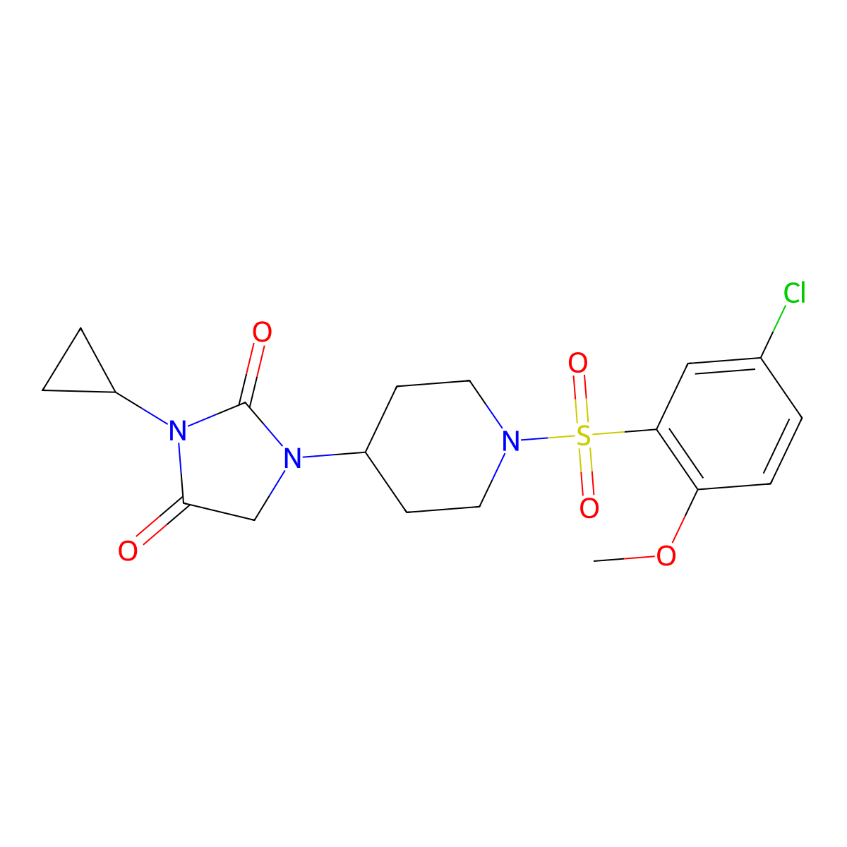 1-[1-(5-Chloro-2-methoxybenzenesulfonyl)piperidin-4-yl]-3-cyclopropylimidazolidine-2,4-dione molecular structure, CAS 2097857-56-0