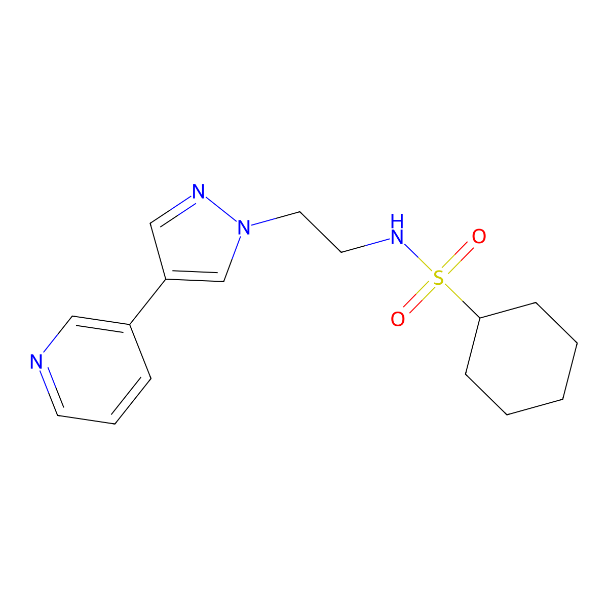N-{2-[4-(pyridin-3-yl)-1H-pyrazol-1-yl]ethyl}cyclohexanesulfonamide molecular structure, CAS 2097857-63-9