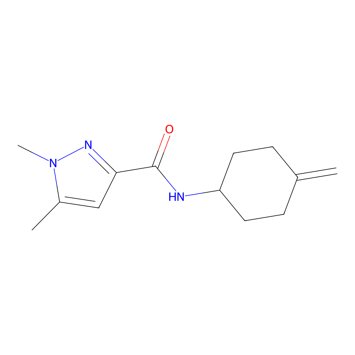 1,5-dimethyl-N-(4-methylidenecyclohexyl)-1H-pyrazole-3-carboxamide molecular structure, CAS 2097857-65-1