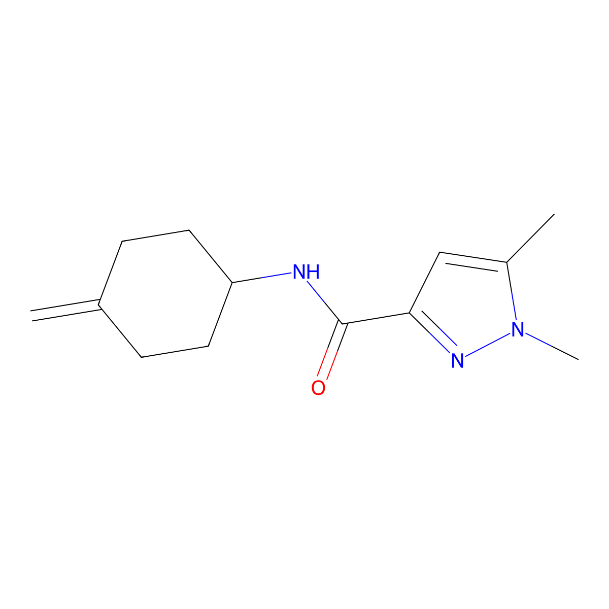 1,5-dimethyl-N-(4-methylidenecyclohexyl)-1H-pyrazole-3-carboxamide molecular structure, CAS 2097857-65-1